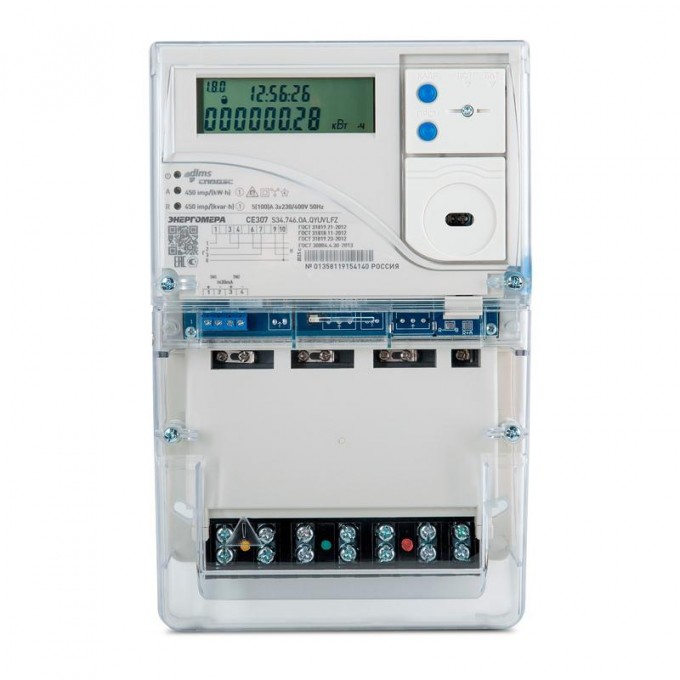 Счетчик электрической энергии однофазный ЭНЕРГОМЕРА CE307 S34.746.OA.QYUVLFZ SPds RS-485 101004007013543